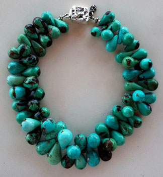 Chinese Turquoise Briolet beads and Sterling Silver Choker Necklace