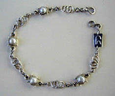 Ankle Bracelet pearls and handmade sterling silver chains and clasp by Vicky Jousan