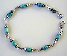 Ankle Bracelet Chinese turquoise and handmade sterling silver chains and clasp by Vicky Jousan