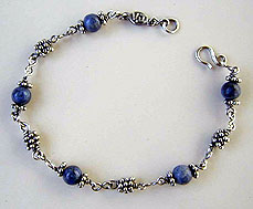 Ankle Bracelet dumortierite and handmade sterling silver chains and clasp by Vicky Jousan