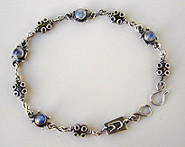 Ankle Bracelet Moonstone and handmade sterling silver chains and clasp by Vicky Jousan
