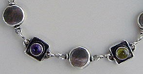 Ankle Bracelet peridot, amethyst and handmade sterling silver chains and clasp by Vicky Jousan