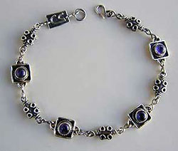 Ankle Bracelet Amethyst and handmade sterling silver chains and clasp by Vicky Jousan