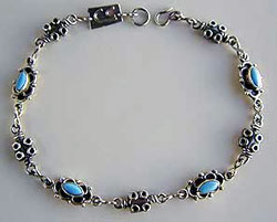 Ankle Bracelet - Turquoise and handmade sterling silver chains and clasp by Vicky Jousan
