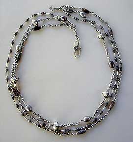 Tiger Opal, pearls, sterling silver 3 strand necklace by Vicky Jousan