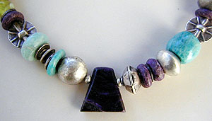 Sugilite, Amazonite, and Rickolite - stones by Africa John - sterling silver necklace by Vicky Jousan