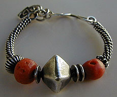 Red Jasper, agate, and sterling silver bangle bracelet - by Vicky Jousan