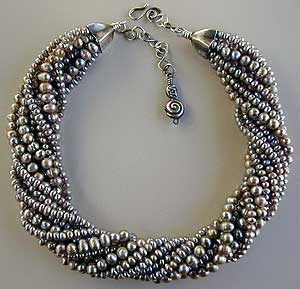 Silver freshwater pearls and sterling silver 11-strand Necklace by Vicky Jousan