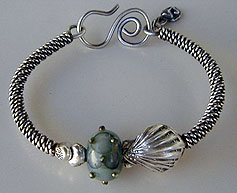 Lampwork Bead by Bernadette Fuentes with Hill Tribe Silver bangle bracelet - by Vicky Jousan