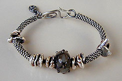 Lampwork Bead by Bernadette Fuentes with Hill Tribe Silver bangle bracelet - by Vicky Jousan