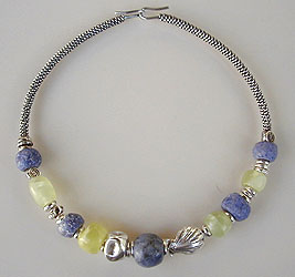 Dumortierite and Phrenite with Hill Tribe Silver bangle choker, bracelet and matching earrings