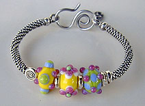 Lampwork Beads by Susan Barnes with Hill Tribe Silver bangle bracelet and earrings - by Vicky Jousan