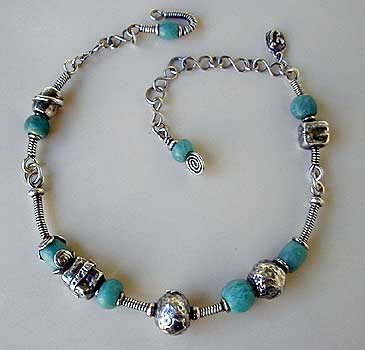 Amazonite hand cut stones by Africa John - .999 silver handmade beads Necklace by Vicky Jousan