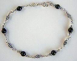 Ankle Bracelet black onyx and sterling silver