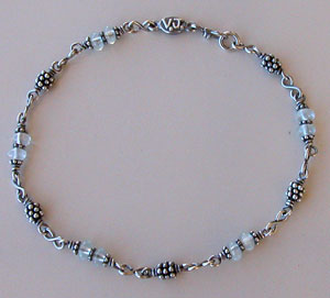 Sterling silver and Aquamarine Ankle Bracelet by Vicky Jousan