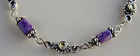 Ankle Bracelet charoite, peridot, citrine with handmade sterling silver chains and clasp by Vicky Jousan