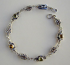 Ankle Bracelet  peridot, and citrine with handmade sterling silver chains and clasp by Vicky Jousan