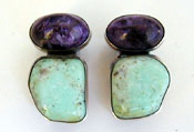 Chaorite, Chrysoprase, and sterling silver earrings by Vicky Jousan