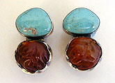 Turquoise, Carved Carnelian and sterling silver earrings by Vicky Jousan