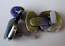 Charoite, Jade, and sterling silver earrings by Vicky Jousan