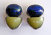 Azurite/Malachite, Serpentine, and sterling silver earrings by Vicky Jousan