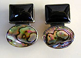 Black onyx, abalone shell, and sterling silver earrings by Vicky Jousan