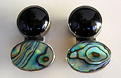Black onyx, abalone shell, and sterling silver earrings by Vicky Jousan