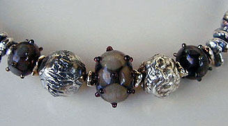 Lampwork Bead by Bernadette Fuentes with Hill Tribe Silver bangle bracelet - by Vicky Jousan