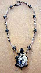 Zebra dolemite carved turtle necklace and earrings by Vicky Jousan