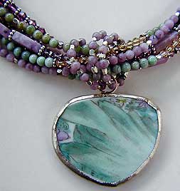 Lepidolite, Green Prase, Austrian Crystal, Bali sterling silver necklace by Vicky Jousan