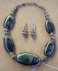 Owyhee Jasper, India and Bali sterling silver Necklace and Earrings by Vicky Jousan