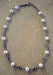 white freshwater pearls handmade sterling silver chain and clasp necklace