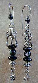 Lampwork beads and sterling silver enhancer/pendant and earrings by Vicky Jousan