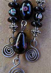 Lampwork beads and sterling silver enhancer/pendant and earrings by Vicky Jousan