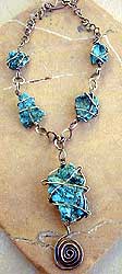Arizona turquoise with sterling silver wire wrap necklace by Vicky Jousan