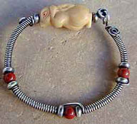 Bali sterling silver wire wrapped bone bunny bead bracelet by Vicky Jousan
