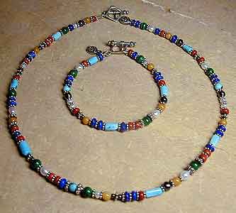 handcrafted sterling silver multi gem stone necklace and bracelet by Vicky Jousan