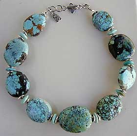 Chinese Turquoise and Sterling Silver necklace by Vicky Jousan