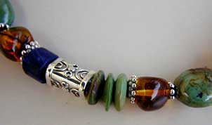 Chinese turquoise, lapis, amber, and sterling silver necklace by Vicky Jousan