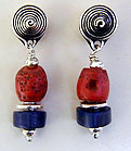 Lava, Lapis, Jade, African Trade Beads, and sterling silver necklace and earrings by Vicky Jousan
